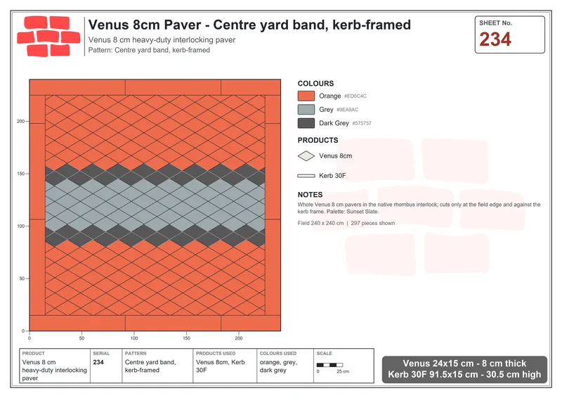 انترلوك (باسكو) 24x15 سم · VEN8-234 · وسط yard شريط, kerb-framed · مخطط التركيب انترلوك (باسكو) 24x15 سم · VEN8-234 · وسط yard شريط, kerb-framed · مخطط التركيب