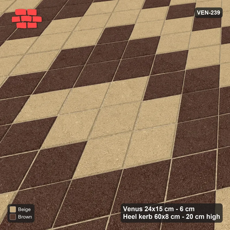 Interlock (Pasco) 24x15 cm · VEN8-239 · Rosette carpet, rhombus 7-unit, turned 90 deg, kerb-framed · Side view