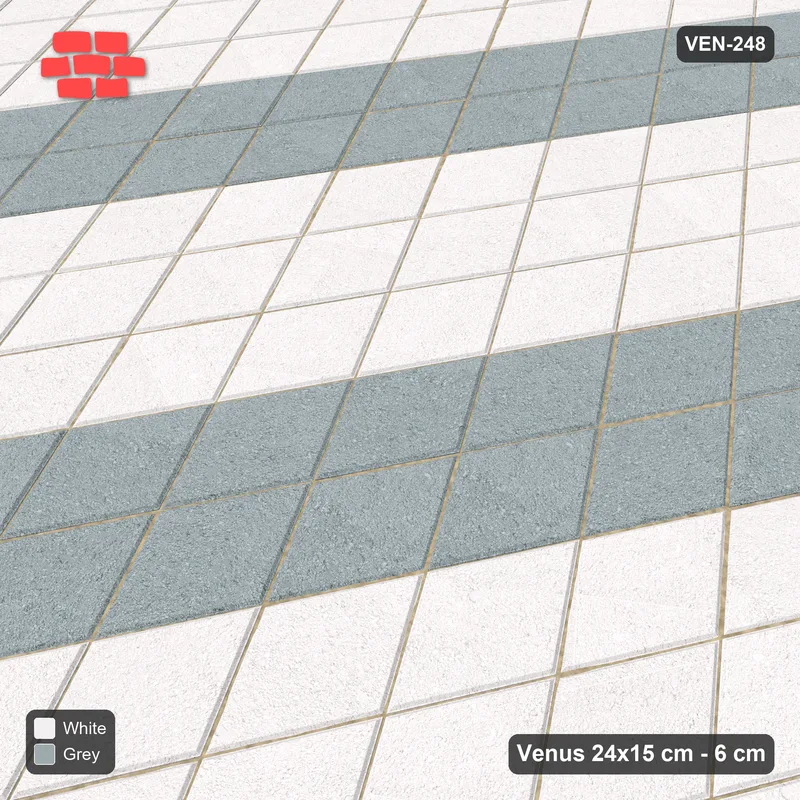 इंटरलॉक (पास्को) 24x15 सेमी · VEN8-248 · संकेंद्रित वर्ग पंक्तियाँ, kerb-framed · बगल से दृश्य