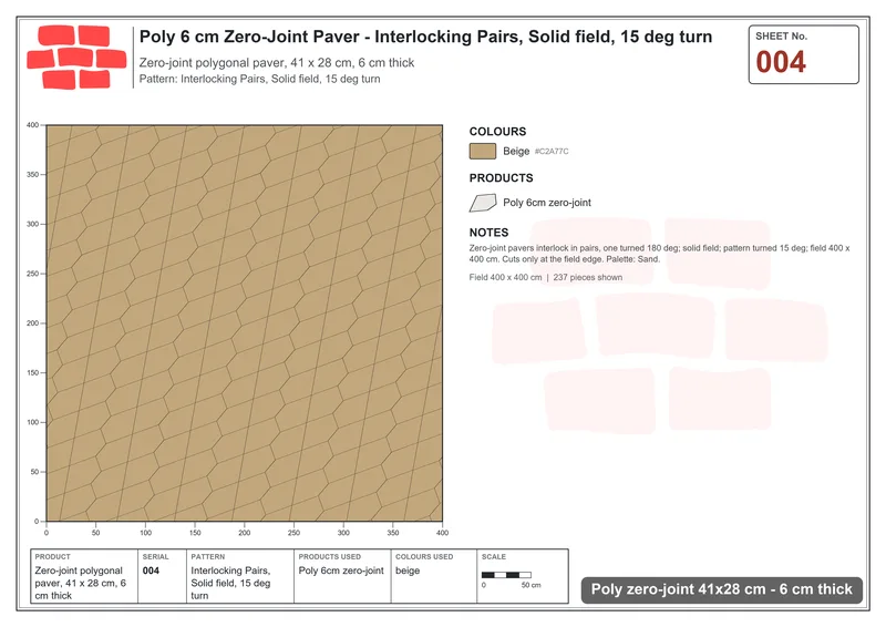 Interlock (Pasco) 41x28 cm · POL-004 · Interlocking Pairs, Solid field, 15 deg turn · Laying plan Interlock (Pasco) 41x28 cm · POL-004 · Interlocking Pairs, Solid field, 15 deg turn · Laying plan