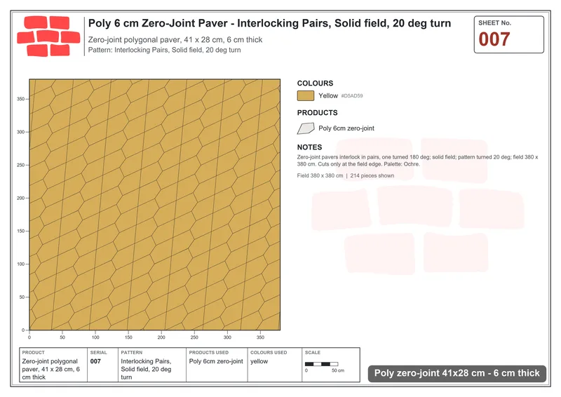 Interlock (Pasco) 41x28 cm · POL-007 · Interlocking Pairs, Solid field, 20 deg turn · Laying plan Interlock (Pasco) 41x28 cm · POL-007 · Interlocking Pairs, Solid field, 20 deg turn · Laying plan