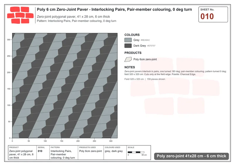 Interlock (Pasco) 41x28 cm · POL-010 · Interlocking Pairs, Pair-member colouring, 0 deg turn · Laying plan Interlock (Pasco) 41x28 cm · POL-010 · Interlocking Pairs, Pair-member colouring, 0 deg turn · Laying plan