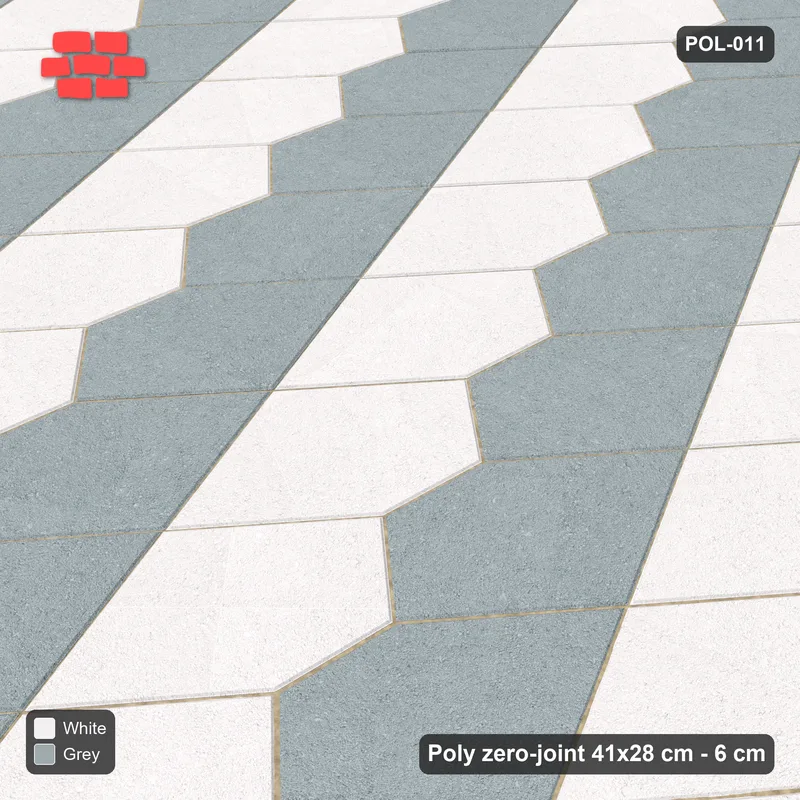 Interlock (Pasco) 41x28 cm · POL-011 · Interlocking Pairs, Pair-member colouring, 45 deg turn, kerb frame · Side view Interlock (Pasco) 41x28 cm · POL-011 · Interlocking Pairs, Pair-member colouring, 45 deg turn, kerb frame · Side view