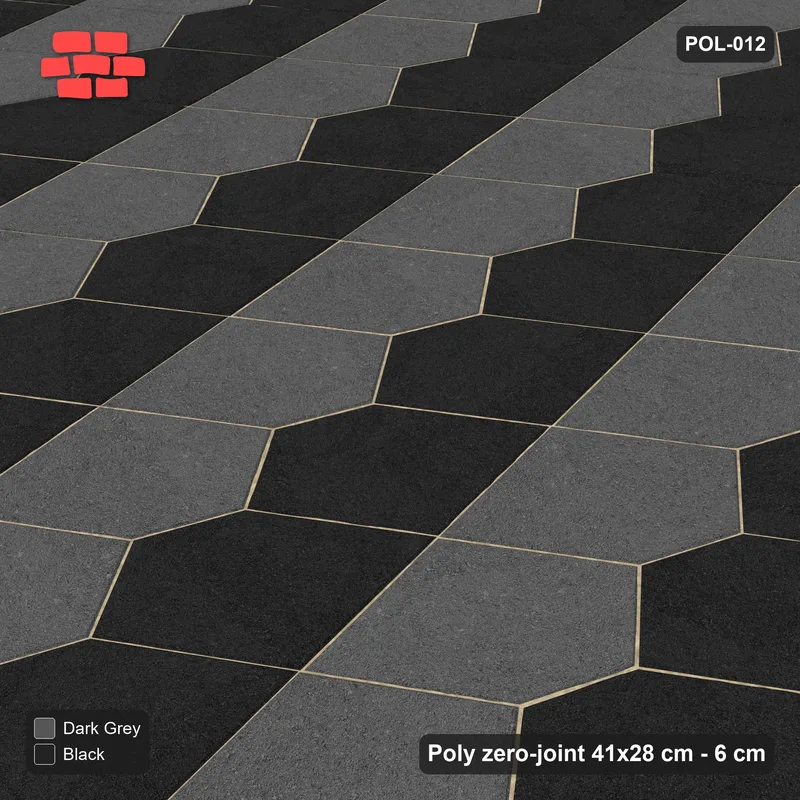 Interlock (Pasco) 41x28 cm · POL-012 · Interlocking Pairs, Pair-member colouring, 30 deg turn, kerb frame · Side view Interlock (Pasco) 41x28 cm · POL-012 · Interlocking Pairs, Pair-member colouring, 30 deg turn, kerb frame · Side view