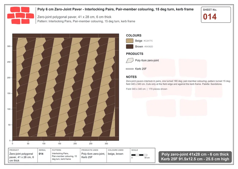 Interlock (Pasco) 41x28 cm · POL-014 · Interlocking Pairs, Pair-member colouring, 15 deg turn, kerb frame · Laying plan Interlock (Pasco) 41x28 cm · POL-014 · Interlocking Pairs, Pair-member colouring, 15 deg turn, kerb frame · Laying plan