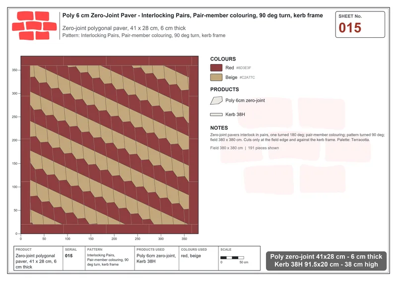 Interlock (Pasco) 41x28 cm · POL-015 · Interlocking Pairs, Pair-member colouring, 90 deg turn, kerb frame · Laying plan Interlock (Pasco) 41x28 cm · POL-015 · Interlocking Pairs, Pair-member colouring, 90 deg turn, kerb frame · Laying plan