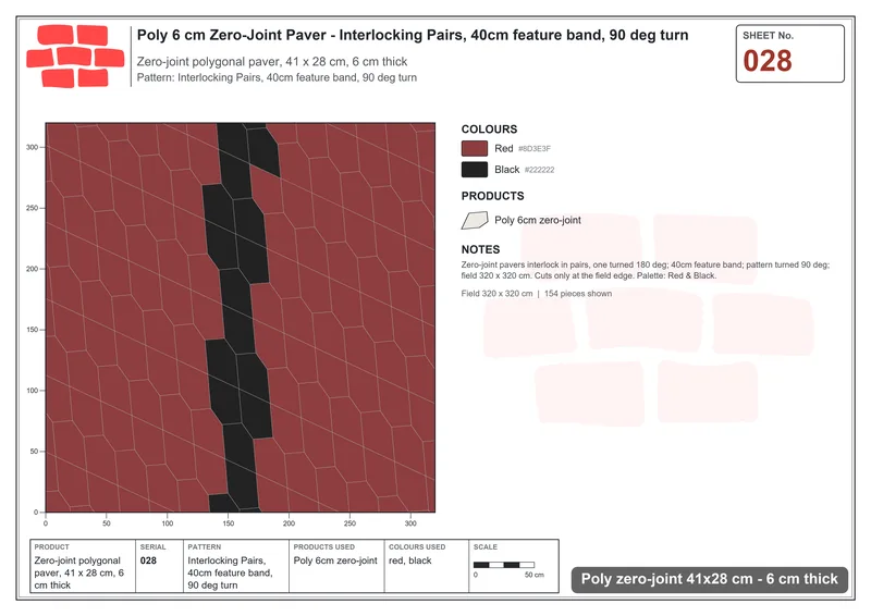 Interlock (Pasco) 41x28 cm · POL-028 · Interlocking Pairs, 40cm feature band, 90 deg turn · Laying plan Interlock (Pasco) 41x28 cm · POL-028 · Interlocking Pairs, 40cm feature band, 90 deg turn · Laying plan