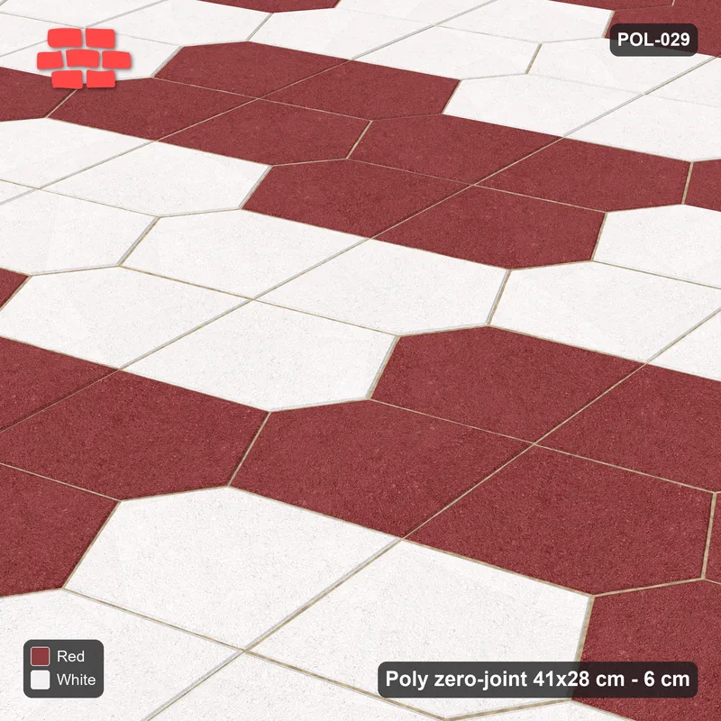Interlock (Pasco) 41x28 cm · POL-029 · Interlocking Pairs, Pair-cell checker 2, 20 deg turn, kerb frame · Side view Interlock (Pasco) 41x28 cm · POL-029 · Interlocking Pairs, Pair-cell checker 2, 20 deg turn, kerb frame · Side view
