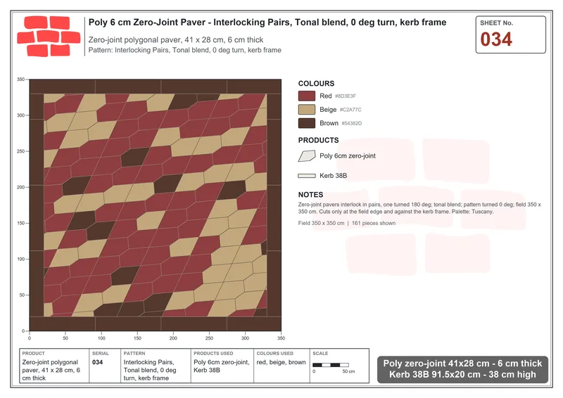 Interlock (Pasco) 41x28 cm · POL-034 · Interlocking Pairs, Tonal blend, 0 deg turn, kerb frame · Laying plan Interlock (Pasco) 41x28 cm · POL-034 · Interlocking Pairs, Tonal blend, 0 deg turn, kerb frame · Laying plan