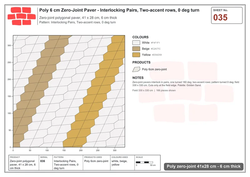 Interlock (Pasco) 41x28 cm · POL-035 · Interlocking Pairs, Two-accent rows, 0 deg turn · Laying plan Interlock (Pasco) 41x28 cm · POL-035 · Interlocking Pairs, Two-accent rows, 0 deg turn · Laying plan
