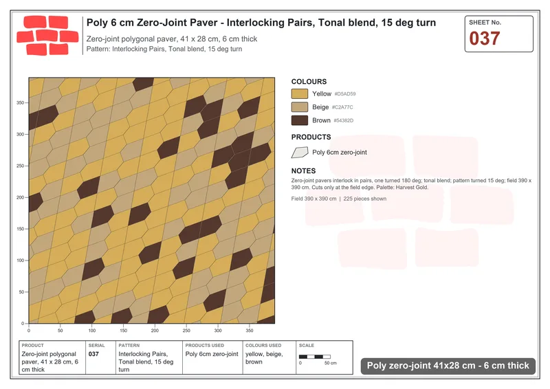Interlock (Pasco) 41x28 cm · POL-037 · Interlocking Pairs, Tonal blend, 15 deg turn · Laying plan Interlock (Pasco) 41x28 cm · POL-037 · Interlocking Pairs, Tonal blend, 15 deg turn · Laying plan