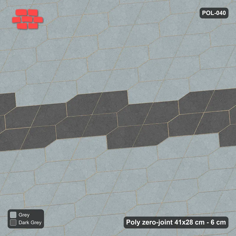 Interlock (Pasco) 41x28 cm · POL-040 · Interlocking Pairs, 50cm feature band, 0 deg turn, kerb frame · Top view Interlock (Pasco) 41x28 cm · POL-040 · Interlocking Pairs, 50cm feature band, 0 deg turn, kerb frame · Top view