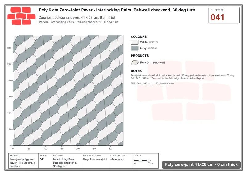 Interlock (Pasco) 41x28 cm · POL-041 · Interlocking Pairs, Pair-cell checker 1, 30 deg turn · Laying plan Interlock (Pasco) 41x28 cm · POL-041 · Interlocking Pairs, Pair-cell checker 1, 30 deg turn · Laying plan