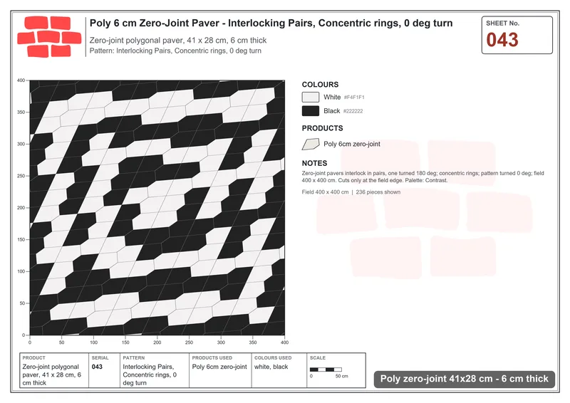 Interlock (Pasco) 41x28 cm · POL-043 · Interlocking Pairs, Concentric rings, 0 deg turn · Laying plan Interlock (Pasco) 41x28 cm · POL-043 · Interlocking Pairs, Concentric rings, 0 deg turn · Laying plan