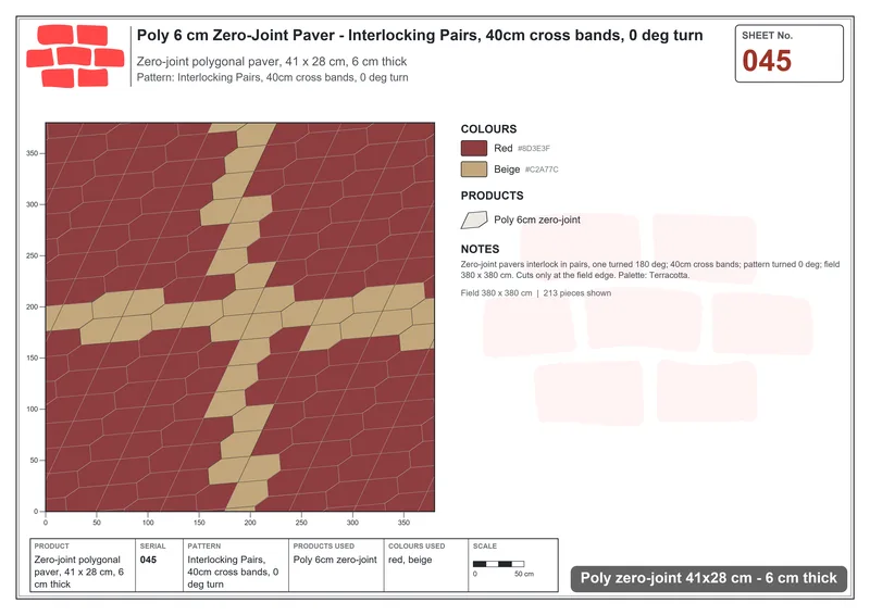 Interlock (Pasco) 41x28 cm · POL-045 · Interlocking Pairs, 40cm cross bands, 0 deg turn · Laying plan Interlock (Pasco) 41x28 cm · POL-045 · Interlocking Pairs, 40cm cross bands, 0 deg turn · Laying plan
