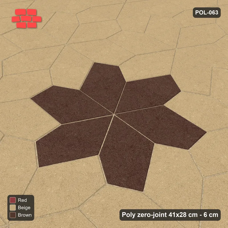 Interlock (Pasco) 41x28 cm · POL-063 · Random Lay Star Rosettes, Tuscany, 6-petal rosettes on every 2nd star (149 cm) · Side view Interlock (Pasco) 41x28 cm · POL-063 · Random Lay Star Rosettes, Tuscany, 6-petal rosettes on every 2nd star (149 cm) · Side view