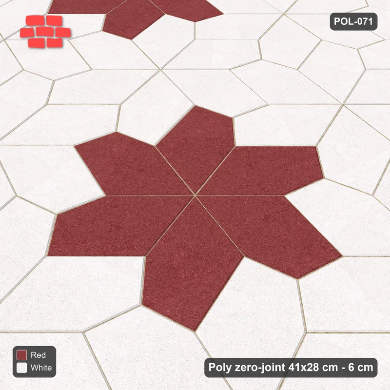 Interlock (Pasco) 41x28 cm · POL-071 · Random Lay Star Rosettes, Burgundy & Ivory, 6-petal rosettes on every 2nd star (149 cm) · Side view Interlock (Pasco) 41x28 cm · POL-071 · Random Lay Star Rosettes, Burgundy & Ivory, 6-petal rosettes on every 2nd star (149 cm) · Side view