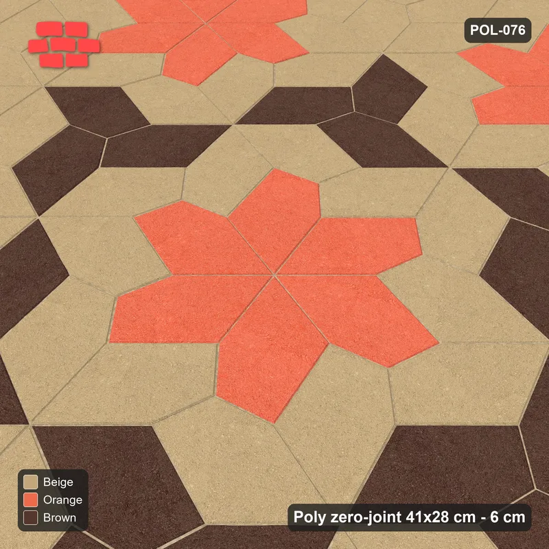 Interlock (Pasco) 41x28 cm · POL-076 · Random Lay Star Rosettes, Autumn, 6-petal rosettes on every 2nd star (149 cm) with Y accents · Side view Interlock (Pasco) 41x28 cm · POL-076 · Random Lay Star Rosettes, Autumn, 6-petal rosettes on every 2nd star (149 cm) with Y accents · Side view