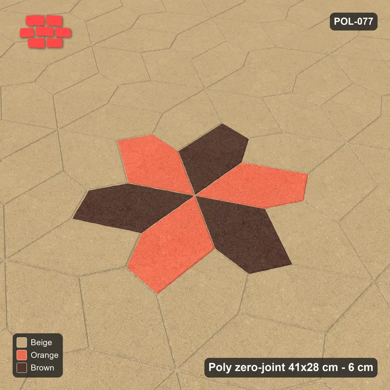 Interlock (Pasco) 41x28 cm · POL-077 · Random Lay Star Rosettes, Autumn, 6-petal rosettes on every 3rd star (224 cm) · Side view Interlock (Pasco) 41x28 cm · POL-077 · Random Lay Star Rosettes, Autumn, 6-petal rosettes on every 3rd star (224 cm) · Side view