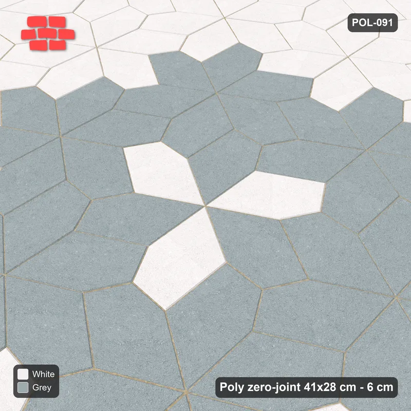 Interlock (Pasco) 41x28 cm · POL-091 · Random Lay Star Medallion, Salt & Pepper, flower of 7 stars · Side view Interlock (Pasco) 41x28 cm · POL-091 · Random Lay Star Medallion, Salt & Pepper, flower of 7 stars · Side view