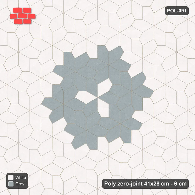 Interlock (Pasco) 41x28 cm · POL-091 · Random Lay Star Medallion, Salt & Pepper, flower of 7 stars · Top view Interlock (Pasco) 41x28 cm · POL-091 · Random Lay Star Medallion, Salt & Pepper, flower of 7 stars · Top view