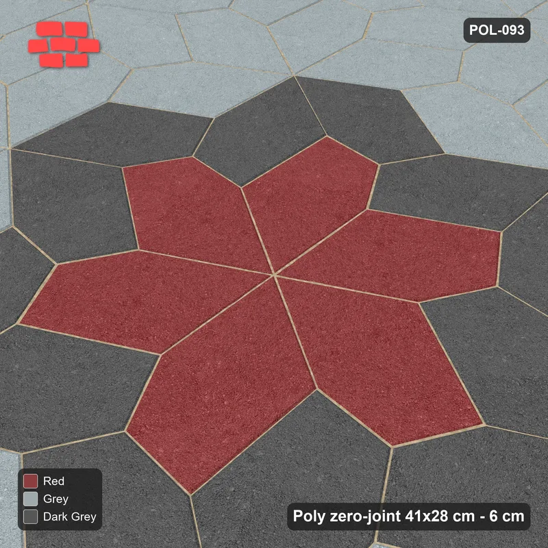 Interlock (Pasco) 41x28 cm · POL-093 · Random Lay Star Medallion, Urban Brick, centre star wrapped by 6 pairs · Side view Interlock (Pasco) 41x28 cm · POL-093 · Random Lay Star Medallion, Urban Brick, centre star wrapped by 6 pairs · Side view
