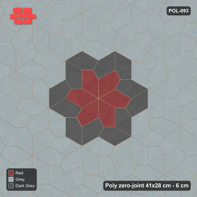 Interlock (Pasco) 41x28 cm · POL-093 · Random Lay Star Medallion, Urban Brick, centre star wrapped by 6 pairs · Top view Interlock (Pasco) 41x28 cm · POL-093 · Random Lay Star Medallion, Urban Brick, centre star wrapped by 6 pairs · Top view