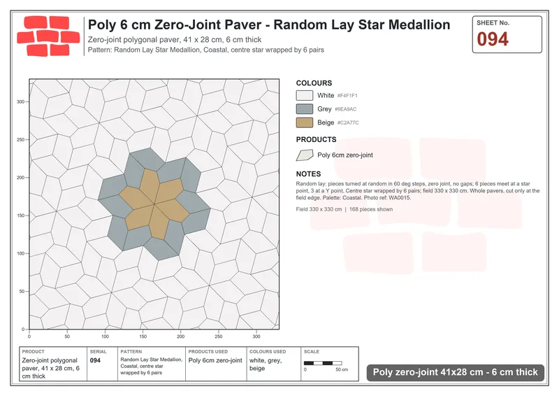 Interlock (Pasco) 41x28 cm · POL-094 · Random Lay Star Medallion, Coastal, centre star wrapped by 6 pairs · Laying plan Interlock (Pasco) 41x28 cm · POL-094 · Random Lay Star Medallion, Coastal, centre star wrapped by 6 pairs · Laying plan