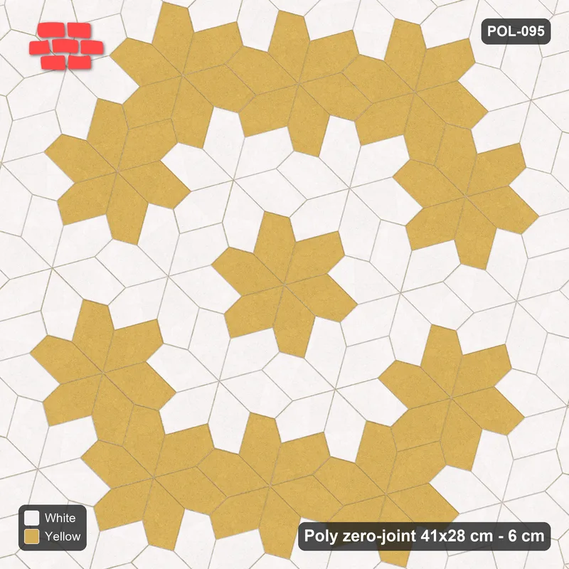 Interlock (Pasco) 41x28 cm · POL-095 · Random Lay Star Medallion, Ivory & Ochre, centre star + ring of stars · Top view Interlock (Pasco) 41x28 cm · POL-095 · Random Lay Star Medallion, Ivory & Ochre, centre star + ring of stars · Top view