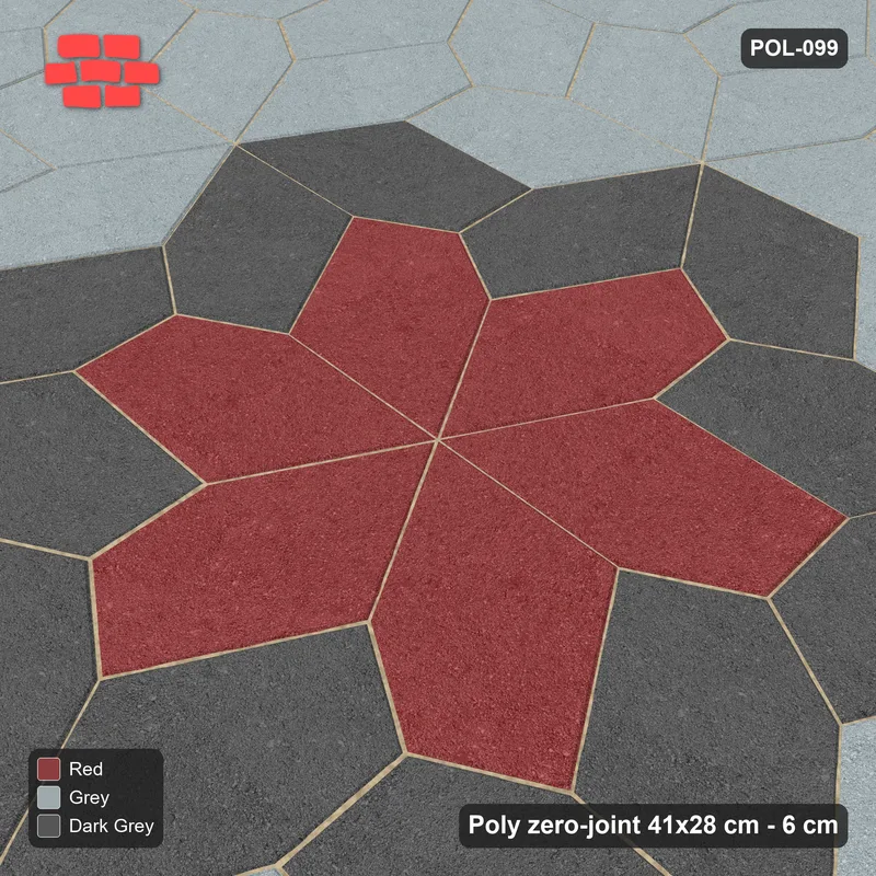 Interlock (Pasco) 41x28 cm · POL-099 · Random Lay Star Medallion, Urban Brick, centre star wrapped by 6 pairs · Side view Interlock (Pasco) 41x28 cm · POL-099 · Random Lay Star Medallion, Urban Brick, centre star wrapped by 6 pairs · Side view