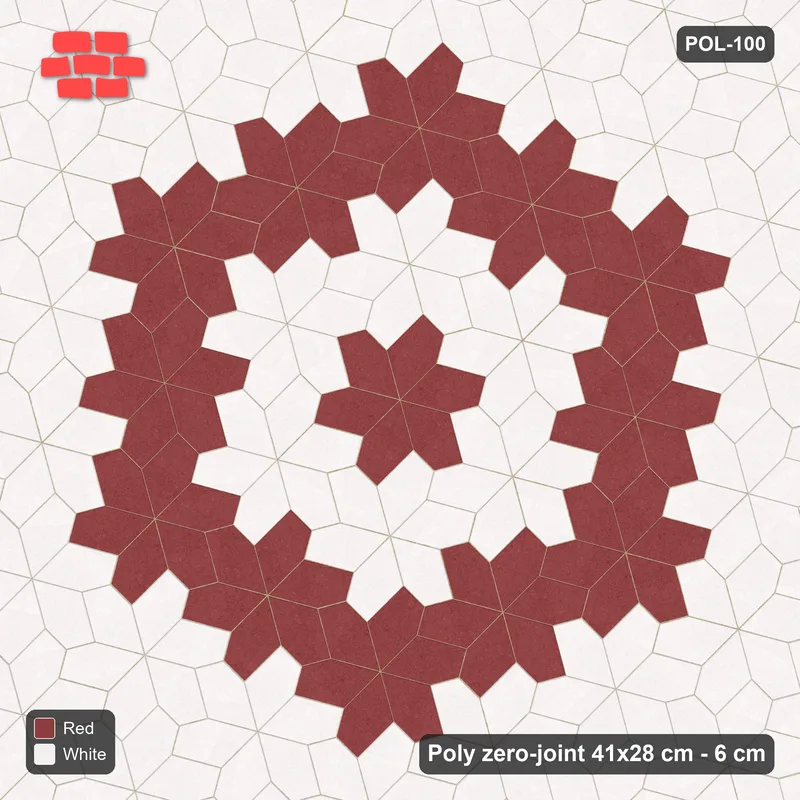 Interlock (Pasco) 41x28 cm · POL-100 · Random Lay Star Medallion, Burgundy & Ivory, centre star + ring of stars · Top view Interlock (Pasco) 41x28 cm · POL-100 · Random Lay Star Medallion, Burgundy & Ivory, centre star + ring of stars · Top view