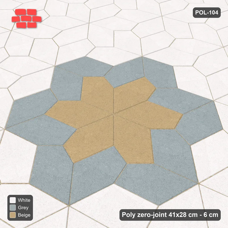 Interlock (Pasco) 41x28 cm · POL-104 · Random Lay Star Medallion, Coastal, centre star wrapped by 6 pairs · Side view Interlock (Pasco) 41x28 cm · POL-104 · Random Lay Star Medallion, Coastal, centre star wrapped by 6 pairs · Side view
