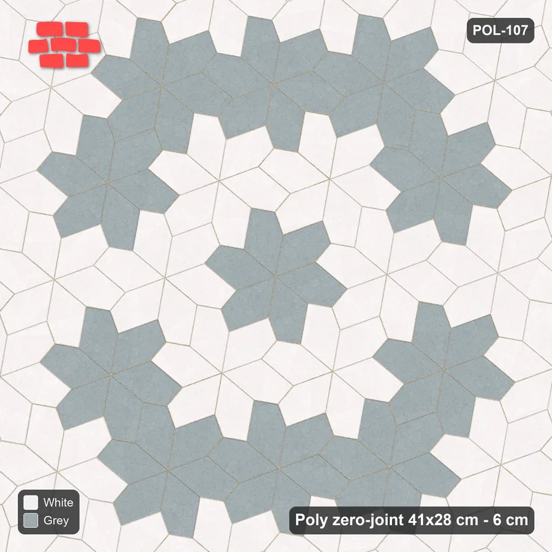 Interlock (Pasco) 41x28 cm · POL-107 · Random Lay Star Medallion, Salt & Pepper, centre star + ring of stars · Top view Interlock (Pasco) 41x28 cm · POL-107 · Random Lay Star Medallion, Salt & Pepper, centre star + ring of stars · Top view