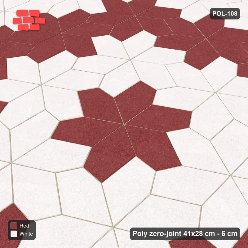 Interlock (Pasco) 41x28 cm · POL-108 · Random Lay Star Medallion, Burgundy & Ivory, centre star + ring of stars · Side view Interlock (Pasco) 41x28 cm · POL-108 · Random Lay Star Medallion, Burgundy & Ivory, centre star + ring of stars · Side view