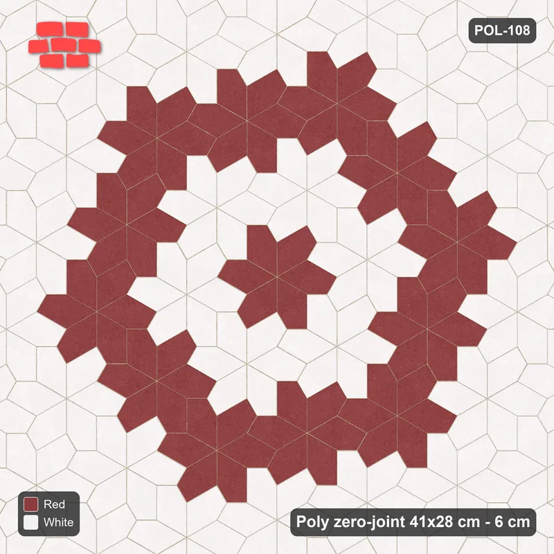 Interlock (Pasco) 41x28 cm · POL-108 · Random Lay Star Medallion, Burgundy & Ivory, centre star + ring of stars · Top view Interlock (Pasco) 41x28 cm · POL-108 · Random Lay Star Medallion, Burgundy & Ivory, centre star + ring of stars · Top view