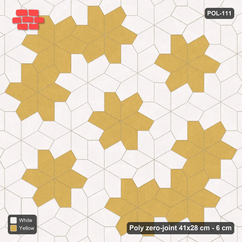 Interlock (Pasco) 41x28 cm · POL-111 · Random Lay Star Medallion, Ivory & Ochre, centre star + ring of stars, kerb frame · Top view Interlock (Pasco) 41x28 cm · POL-111 · Random Lay Star Medallion, Ivory & Ochre, centre star + ring of stars, kerb frame · Top view