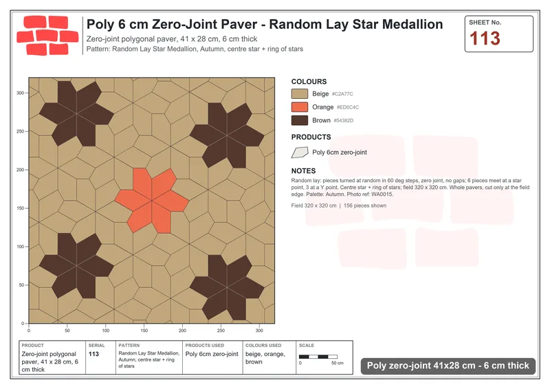 Interlock (Pasco) 41x28 cm · POL-113 · Random Lay Star Medallion, Autumn, centre star + ring of stars · Laying plan Interlock (Pasco) 41x28 cm · POL-113 · Random Lay Star Medallion, Autumn, centre star + ring of stars · Laying plan