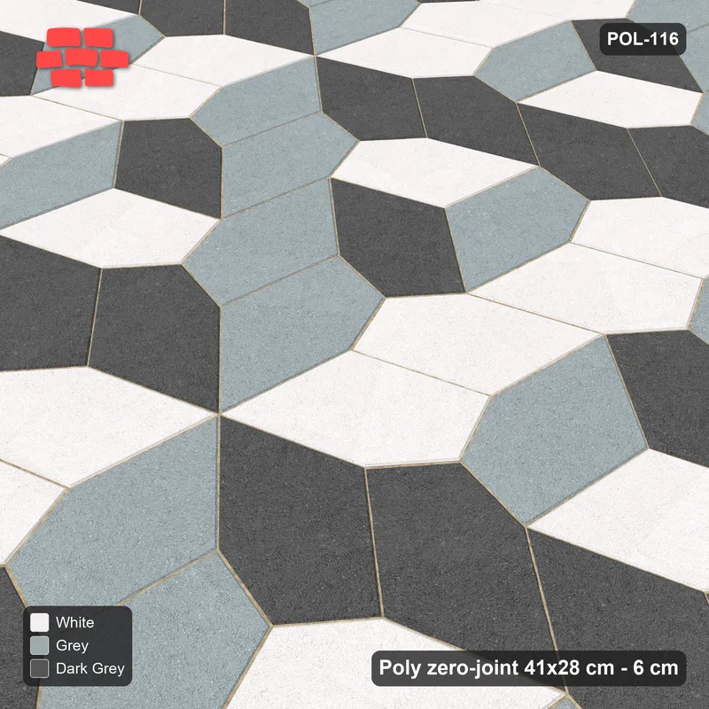 Interlock (Pasco) 41x28 cm · POL-116 · Random Lay Tumbling Three-Tone, Monochrome, each orientation its own tone (tumbling blocks), kerb frame · Side view Interlock (Pasco) 41x28 cm · POL-116 · Random Lay Tumbling Three-Tone, Monochrome, each orientation its own tone (tumbling blocks), kerb frame · Side view