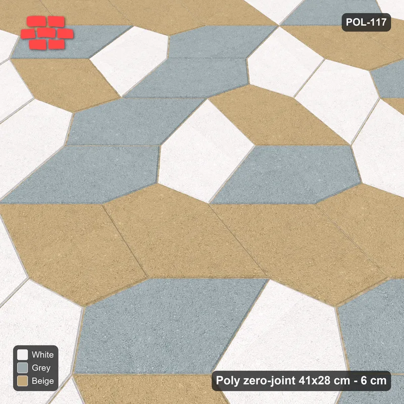Interlock (Pasco) 41x28 cm · POL-117 · Random Lay Tumbling Three-Tone, Coastal, each orientation its own tone (tumbling blocks) · Side view Interlock (Pasco) 41x28 cm · POL-117 · Random Lay Tumbling Three-Tone, Coastal, each orientation its own tone (tumbling blocks) · Side view