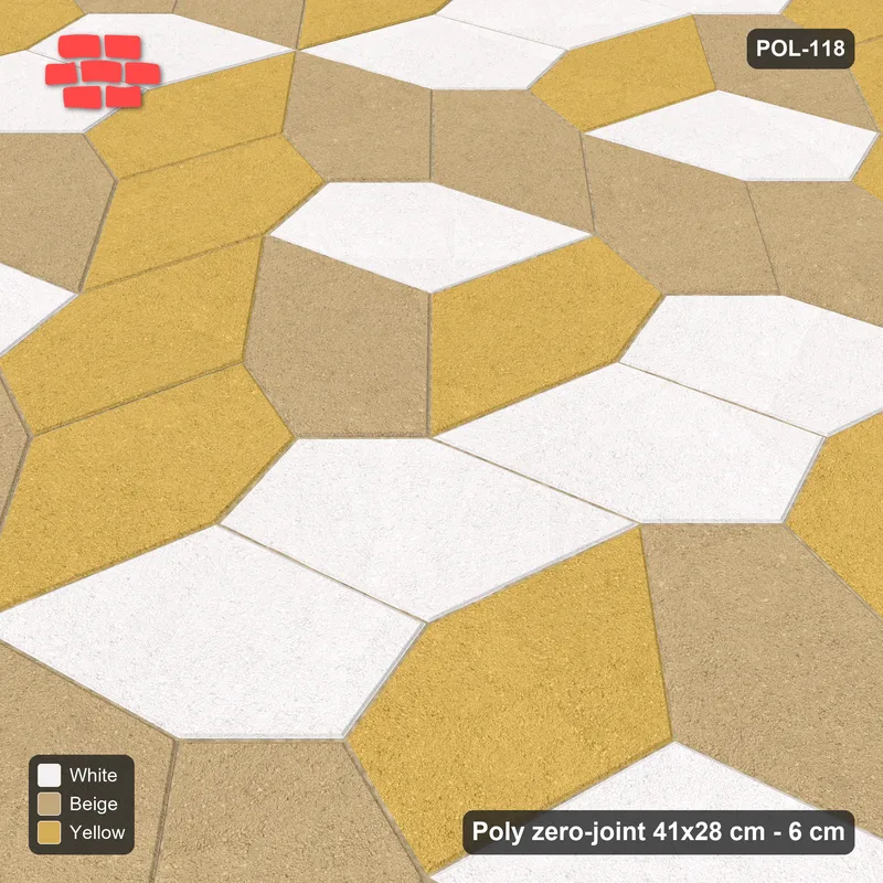 Interlock (Pasco) 41x28 cm · POL-118 · Random Lay Tumbling Three-Tone, Golden Sand, each orientation its own tone (tumbling blocks) · Side view Interlock (Pasco) 41x28 cm · POL-118 · Random Lay Tumbling Three-Tone, Golden Sand, each orientation its own tone (tumbling blocks) · Side view