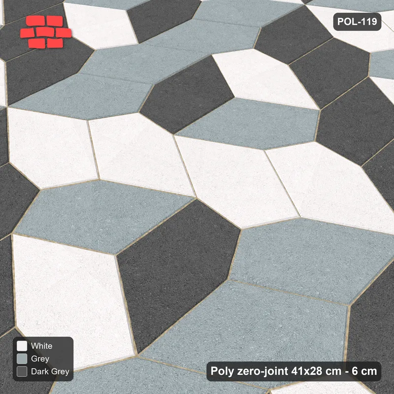 Interlock (Pasco) 41x28 cm · POL-119 · Random Lay Tumbling Three-Tone, Monochrome, each orientation its own tone (tumbling blocks) · Side view Interlock (Pasco) 41x28 cm · POL-119 · Random Lay Tumbling Three-Tone, Monochrome, each orientation its own tone (tumbling blocks) · Side view