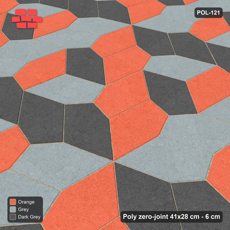 Interlock (Pasco) 41x28 cm · POL-121 · Random Lay Tumbling Three-Tone, Sunset Slate, each orientation its own tone (tumbling blocks) · Side view Interlock (Pasco) 41x28 cm · POL-121 · Random Lay Tumbling Three-Tone, Sunset Slate, each orientation its own tone (tumbling blocks) · Side view