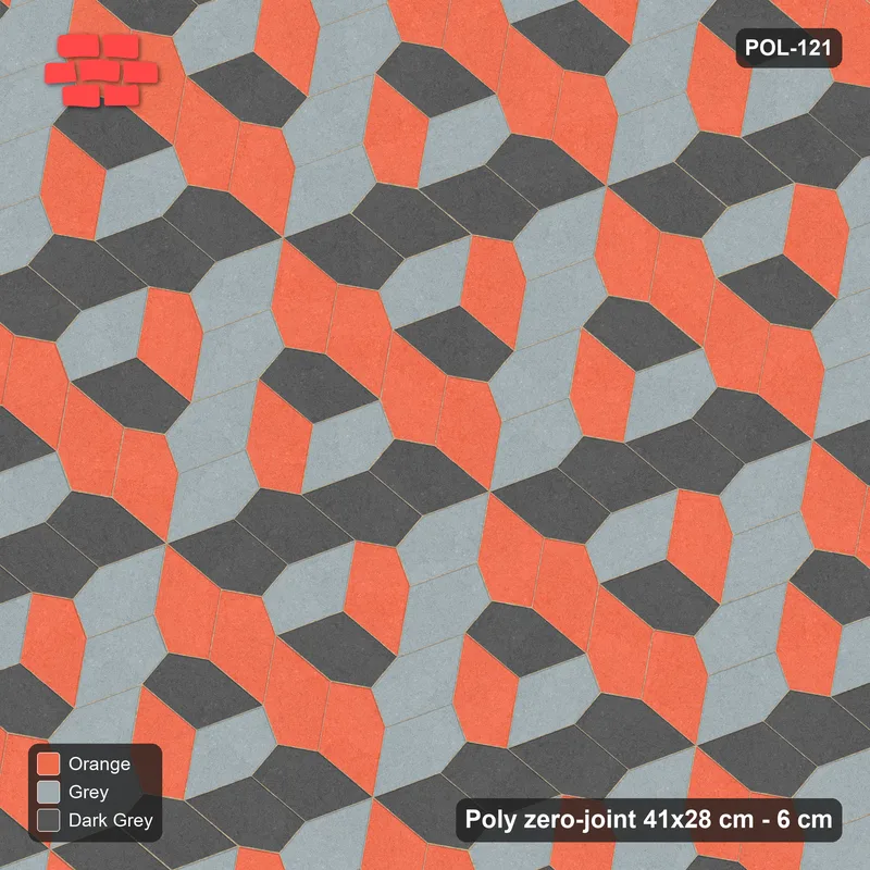 Interlock (Pasco) 41x28 cm · POL-121 · Random Lay Tumbling Three-Tone, Sunset Slate, each orientation its own tone (tumbling blocks) · Top view Interlock (Pasco) 41x28 cm · POL-121 · Random Lay Tumbling Three-Tone, Sunset Slate, each orientation its own tone (tumbling blocks) · Top view