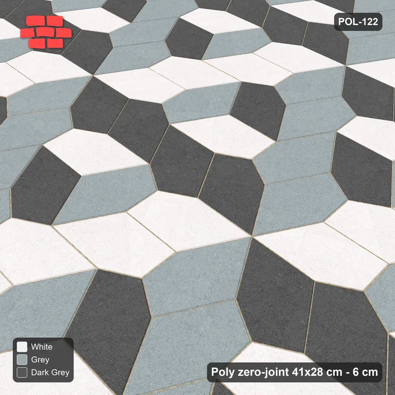 Interlock (Pasco) 41x28 cm · POL-122 · Random Lay Tumbling Three-Tone, Monochrome, each orientation its own tone (tumbling blocks) · Side view Interlock (Pasco) 41x28 cm · POL-122 · Random Lay Tumbling Three-Tone, Monochrome, each orientation its own tone (tumbling blocks) · Side view
