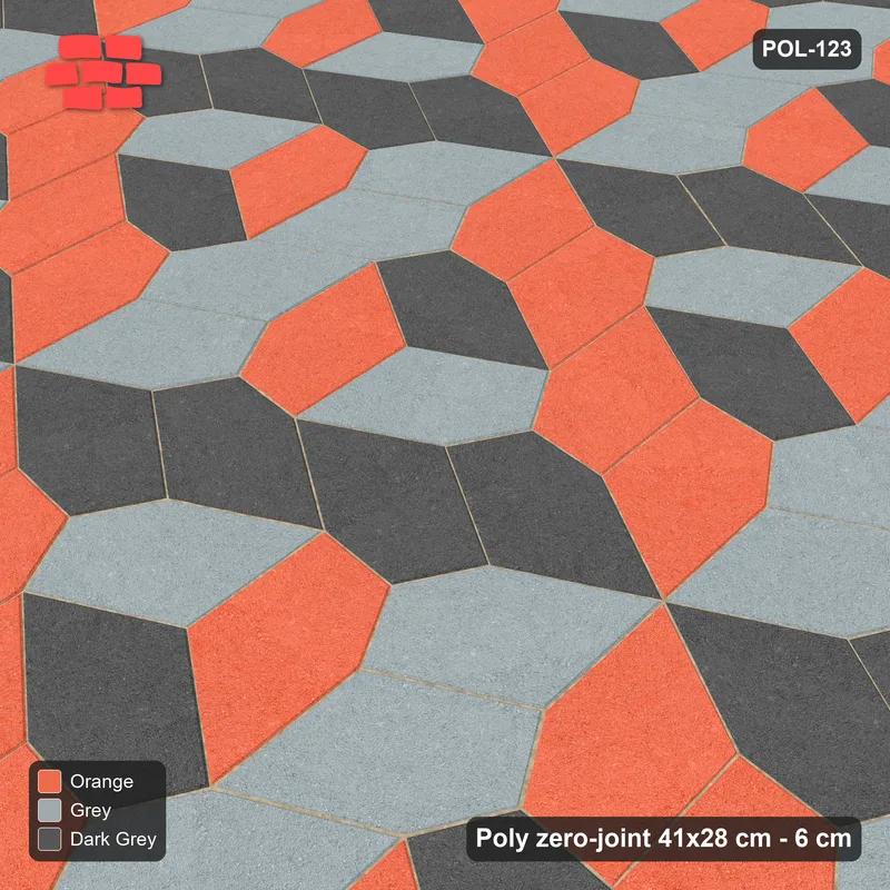 Interlock (Pasco) 41x28 cm · POL-123 · Random Lay Tumbling Three-Tone, Sunset Slate, each orientation its own tone (tumbling blocks) · Side view Interlock (Pasco) 41x28 cm · POL-123 · Random Lay Tumbling Three-Tone, Sunset Slate, each orientation its own tone (tumbling blocks) · Side view