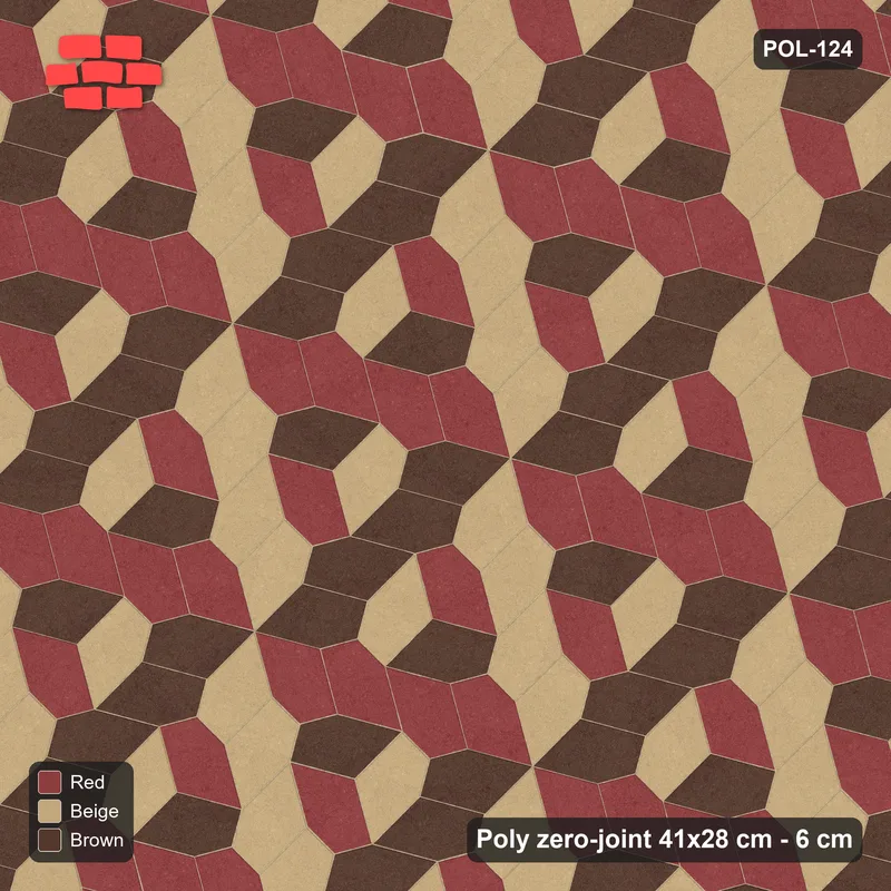Interlock (Pasco) 41x28 cm · POL-124 · Random Lay Tumbling Three-Tone, Tuscany, each orientation its own tone (tumbling blocks) · Top view Interlock (Pasco) 41x28 cm · POL-124 · Random Lay Tumbling Three-Tone, Tuscany, each orientation its own tone (tumbling blocks) · Top view