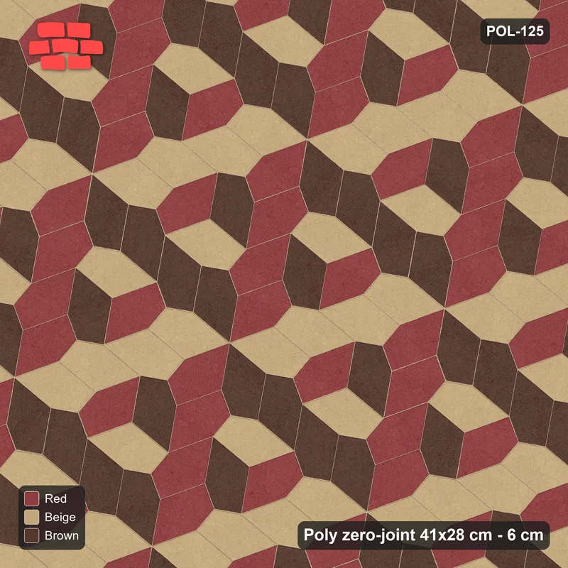 Interlock (Pasco) 41x28 cm · POL-125 · Random Lay Tumbling Three-Tone, Tuscany, each orientation its own tone (tumbling blocks) · Top view Interlock (Pasco) 41x28 cm · POL-125 · Random Lay Tumbling Three-Tone, Tuscany, each orientation its own tone (tumbling blocks) · Top view