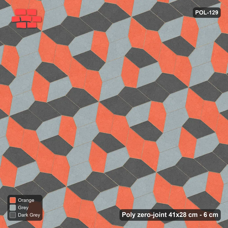 Interlock (Pasco) 41x28 cm · POL-129 · Random Lay Tumbling Three-Tone, Sunset Slate, each orientation its own tone (tumbling blocks) · Top view Interlock (Pasco) 41x28 cm · POL-129 · Random Lay Tumbling Three-Tone, Sunset Slate, each orientation its own tone (tumbling blocks) · Top view