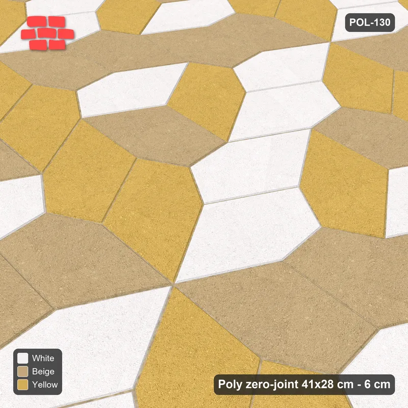 Interlock (Pasco) 41x28 cm · POL-130 · Random Lay Tumbling Three-Tone, Golden Sand, each orientation its own tone (tumbling blocks), kerb frame · Side view Interlock (Pasco) 41x28 cm · POL-130 · Random Lay Tumbling Three-Tone, Golden Sand, each orientation its own tone (tumbling blocks), kerb frame · Side view