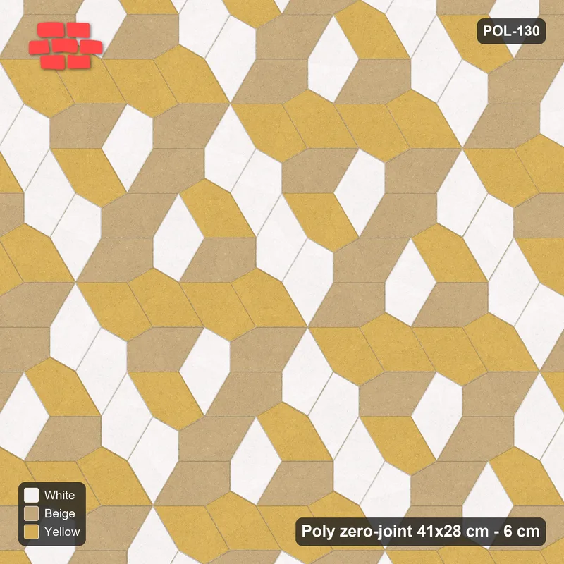 Interlock (Pasco) 41x28 cm · POL-130 · Random Lay Tumbling Three-Tone, Golden Sand, each orientation its own tone (tumbling blocks), kerb frame · Top view Interlock (Pasco) 41x28 cm · POL-130 · Random Lay Tumbling Three-Tone, Golden Sand, each orientation its own tone (tumbling blocks), kerb frame · Top view